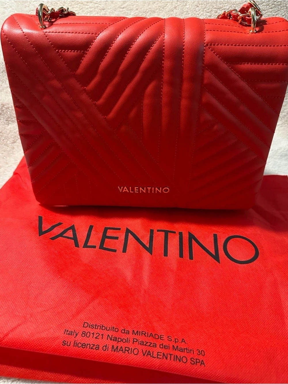 Valentino Red Quilted Shoulder Bag with Gold Chain